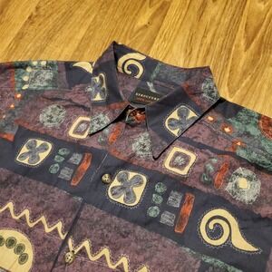 Vintage 90s Structure Shirt Men Medium Purple Abstract Tribal Print